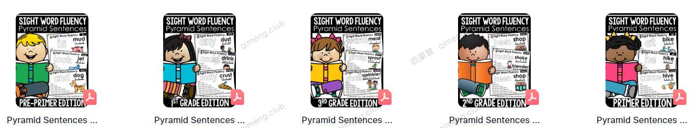 网红高频词金字塔练习卡Sight word fluency pyramid sentences全套5册