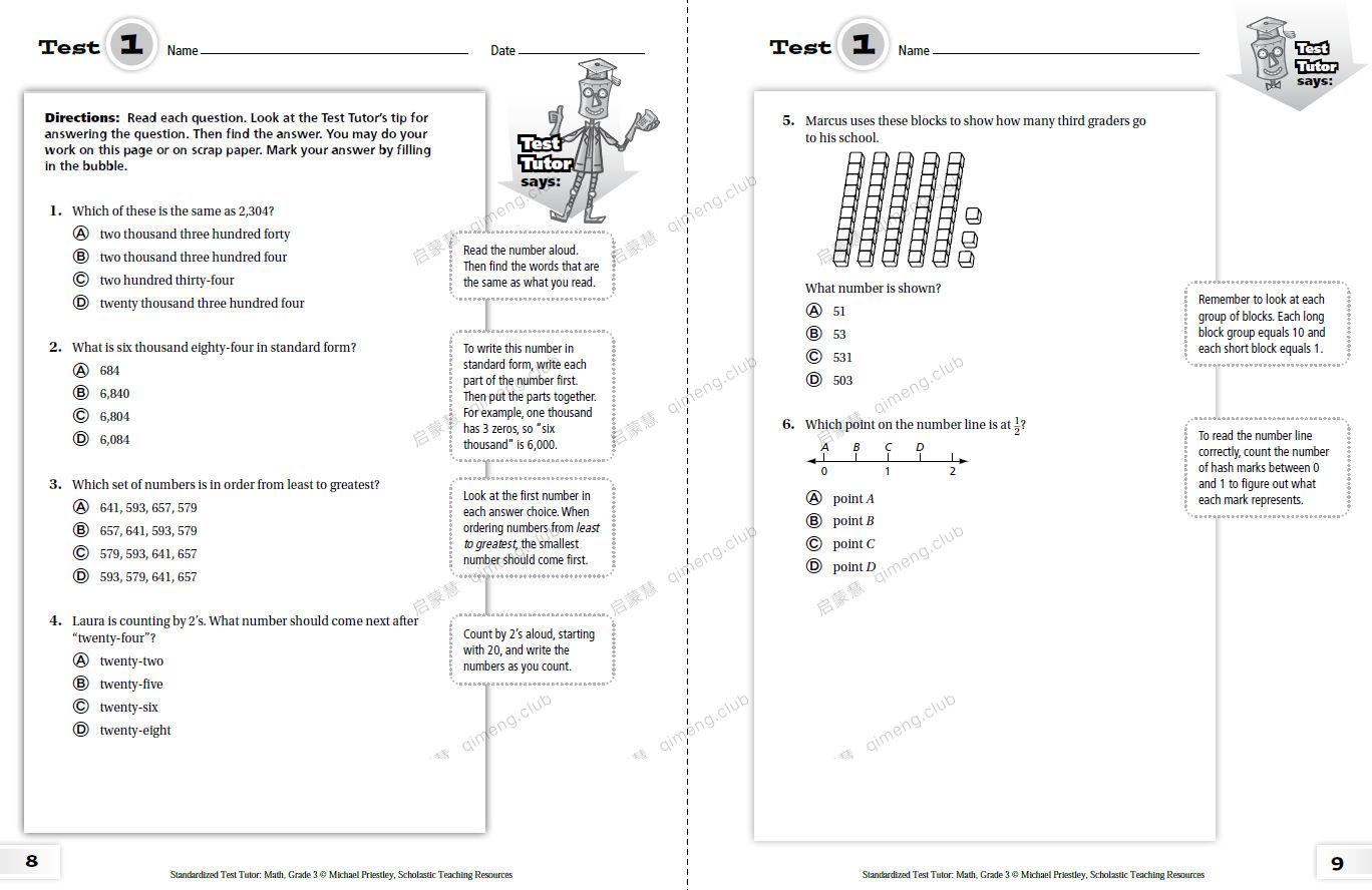 学乐标准测试指导书《Standardized Test Tutor Reading/math》G3-G6 高清原版带答案