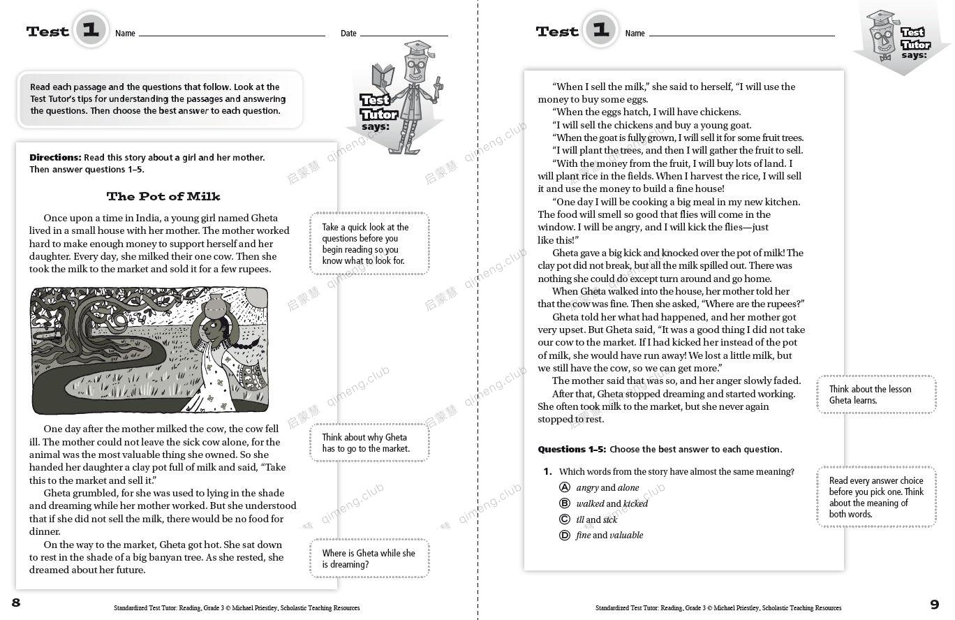 学乐标准测试指导书《Standardized Test Tutor Reading/math》G3-G6 高清原版带答案