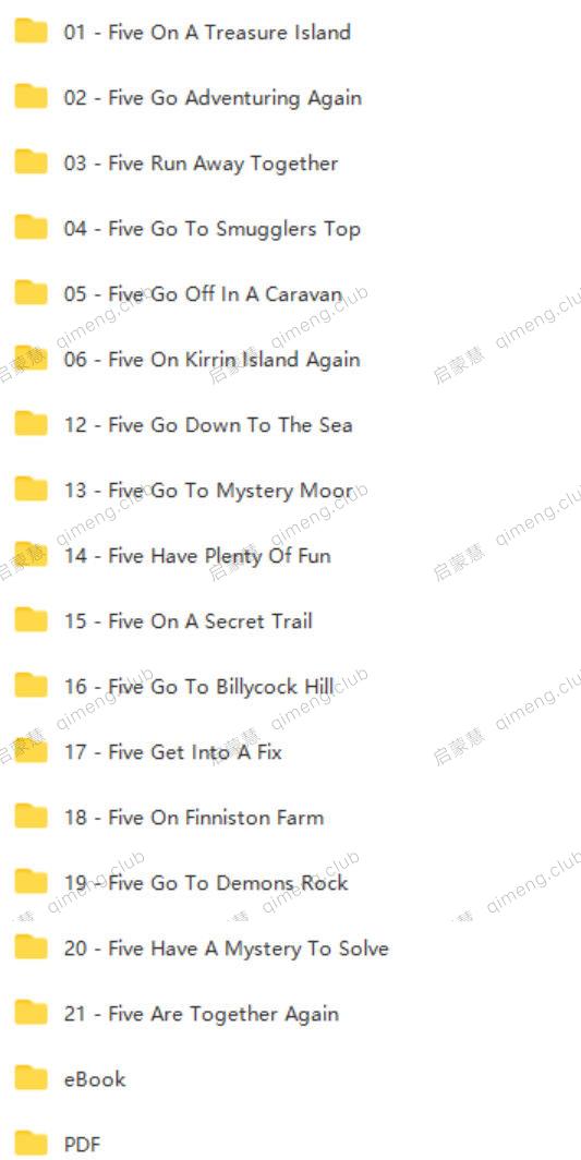 风靡全球70年少儿侦探小说《The famous five》五个小伙伴历险记 21册 PDF+epub+mobi+MP3音频