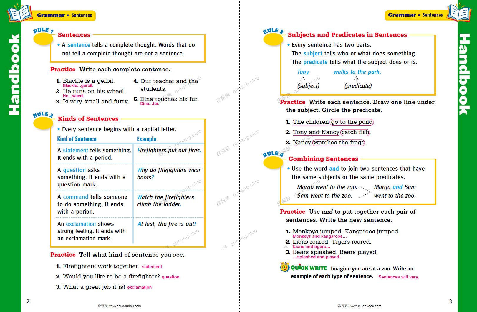 超实用加州小学英语语法书《Treasures Grammar & writing handbook》G1~G6 学生书+教师书