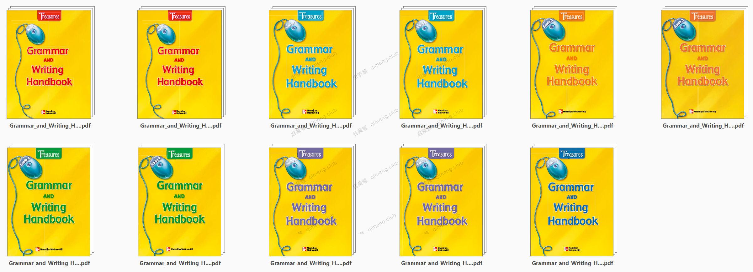 超实用加州小学英语语法书《Treasures Grammar & writing handbook》G1~G6 学生书+教师书