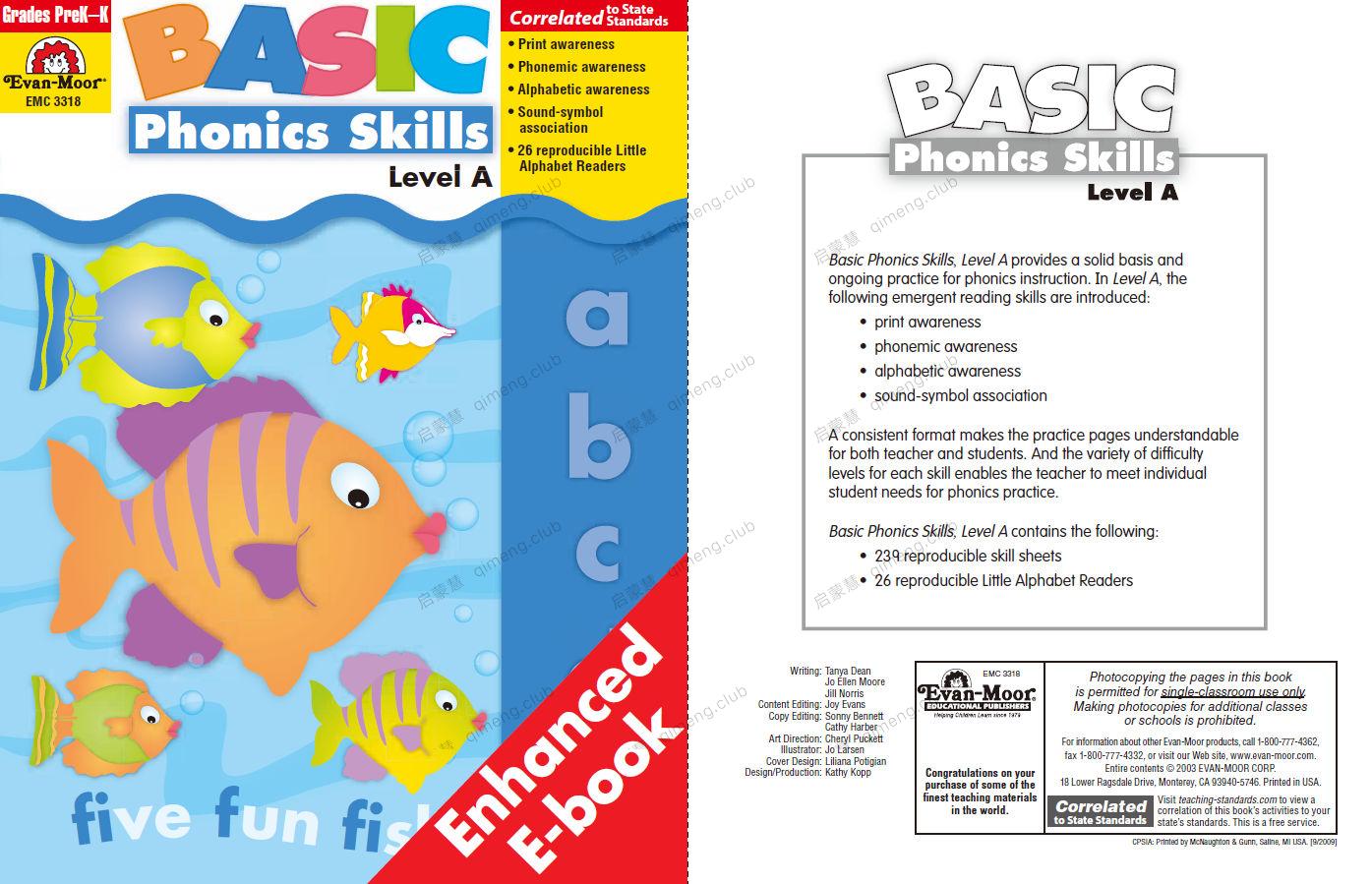 零基础学习必备Evan Moor 自然拼读练习册《Basic Phonics Skills》 Level ABC  3册 学龄前幼儿园小学1-2年级