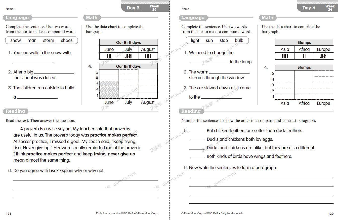 Evan-Moor出版《Daily Fundamental》G1-6 全方位练习语法、数学和阅读，一本搞定