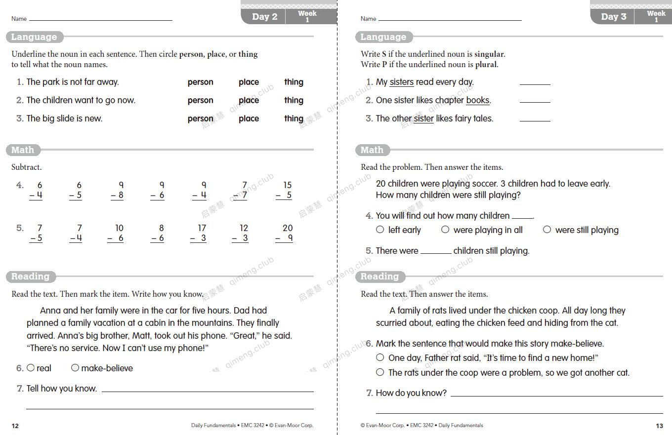Evan-Moor出版《Daily Fundamental》G1-6 全方位练习语法、数学和阅读，一本搞定