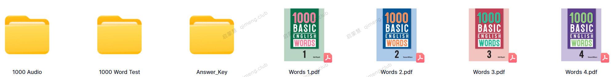 新版核心词汇1000词《1000 Basic English Words》4册全套资料 测试+答案+音频