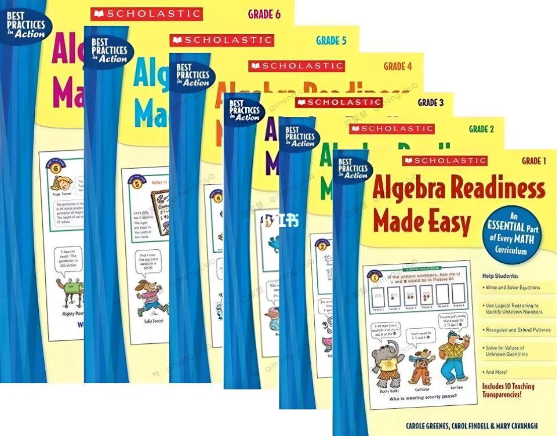 学乐数学思维练习册《Algebra Readiness Made Easy》6册带答案 适合1-6年级孩子