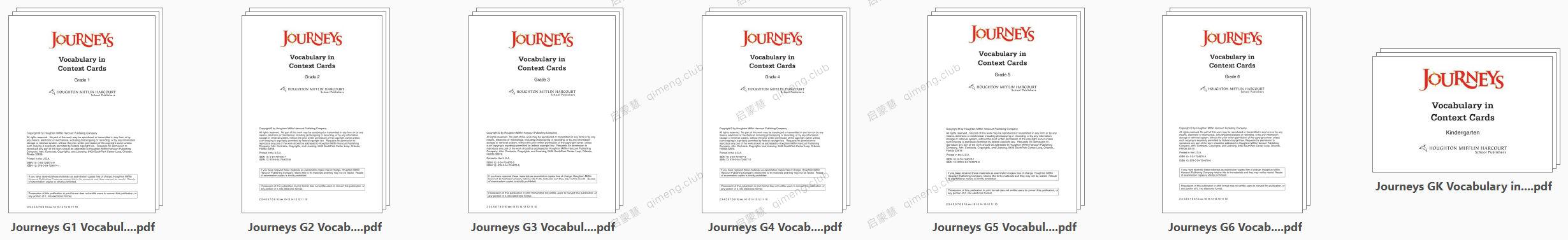 加州教材Journeys配套英文单词学习卡片《Journeys Vocabulary in Context Cards》GK-G6 共7本